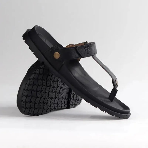 Froggie Tessa Slip On Thong Leather Sandals - Black