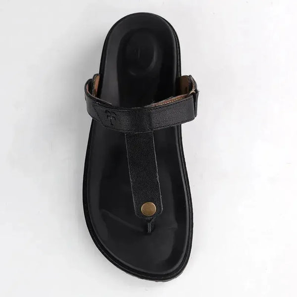 Froggie Tessa Slip On Thong Leather Sandals - Black