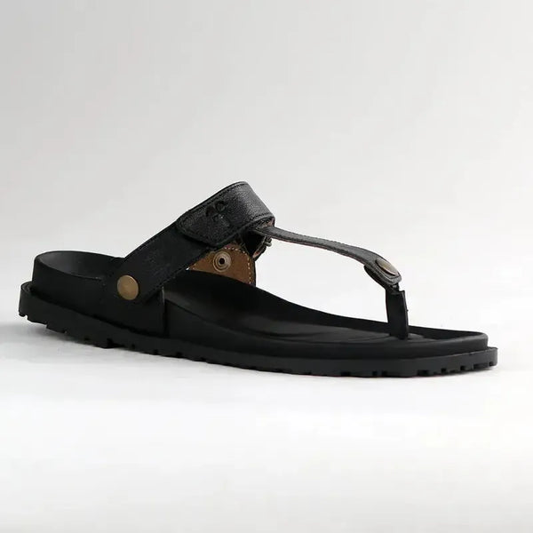 Froggie Tessa Slip On Thong Leather Sandals - Black