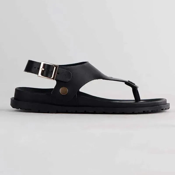 Froggie Tessa Thong With Backstrap Leather Sandal - Black