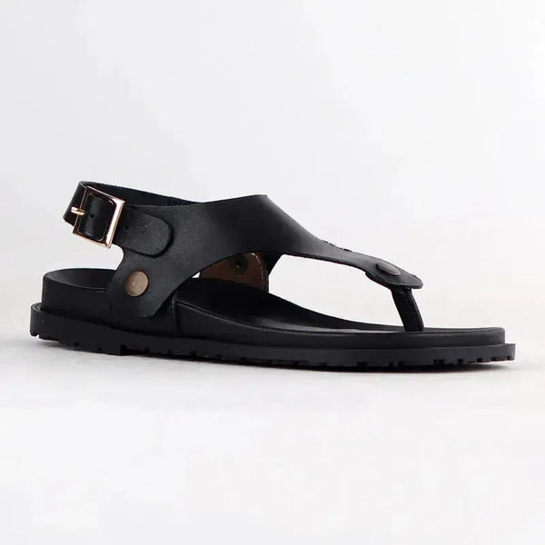 Froggie Tessa Thong With Backstrap Leather Sandal - Black