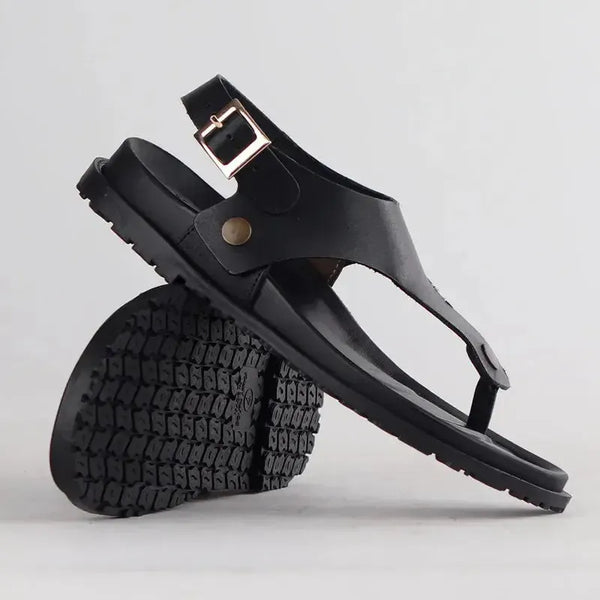 Froggie Tessa Thong With Backstrap Leather Sandal - Black