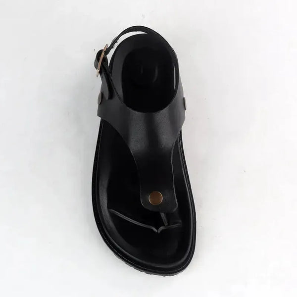 Froggie Tessa Thong With Backstrap Leather Sandal - Black