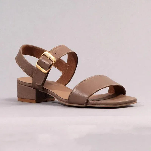 Froggie Toni Leather Block Heel Ankle Strap Sandal - Stone