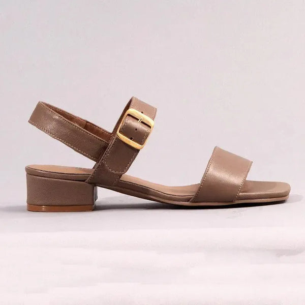 Froggie Toni Leather Block Heel Ankle Strap Sandal - Stone