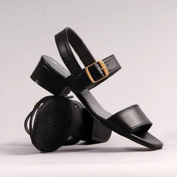 Froggie Toni Leather Block Heel Sandal - Black