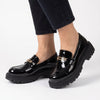 Madison Chunky Gold Trim Saddle Loafer - Black