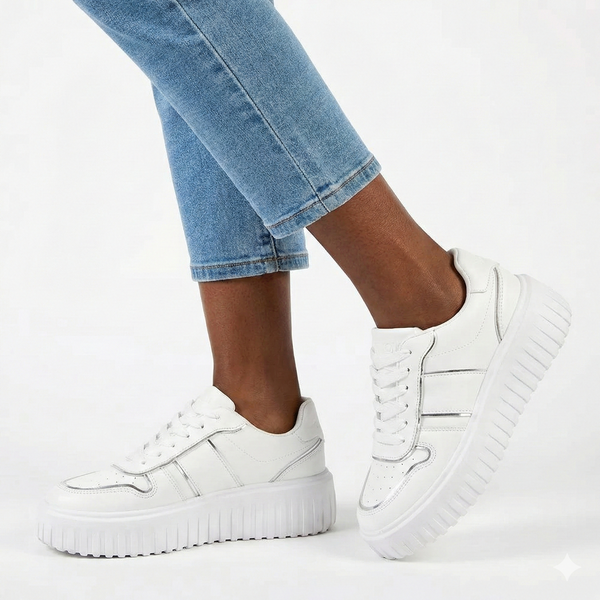 Madison Myra Metalic Inserts Lace Up Sneaker - White / Silver