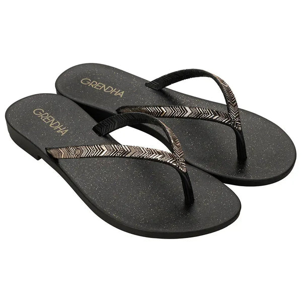 Grendha Amor Em Flor Thong Sandal - Black Glitter
