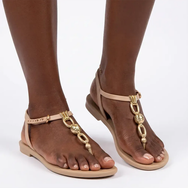 Grendha Slingback Sandals with Trim - Beige/Gold