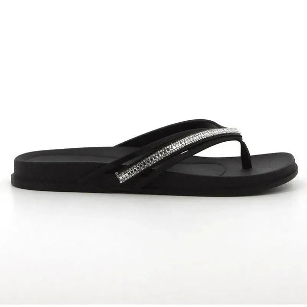 Grendha Thong Glitter Trim Sandal- Black