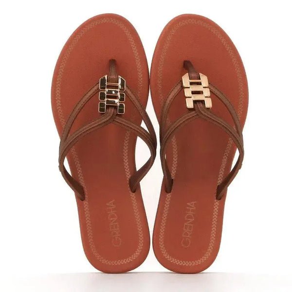 Grendha Thong Sandals with Gold Trim - Pink