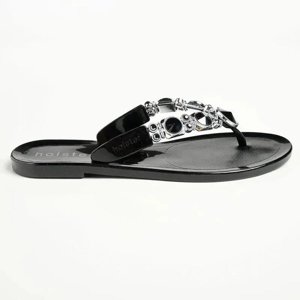 Holster Glam / Embellish Thong Sandals - Black