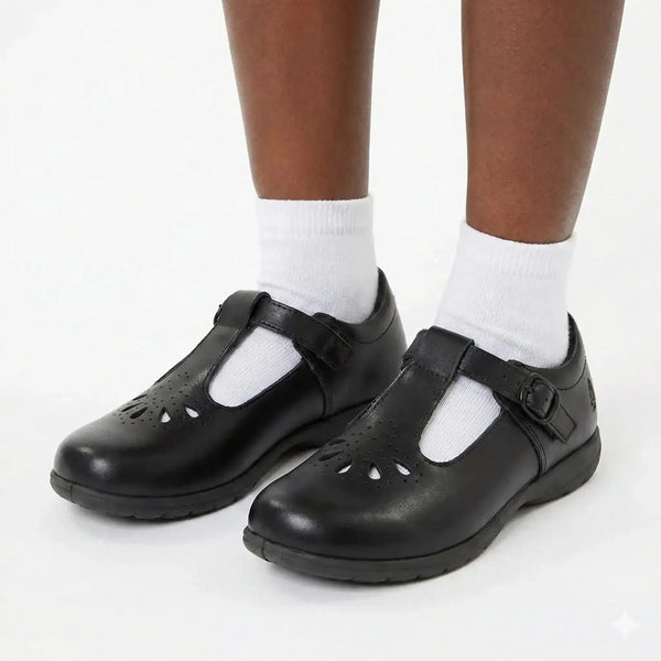 Hush Puppies Crown Kids T-Bar School Shoes - Black