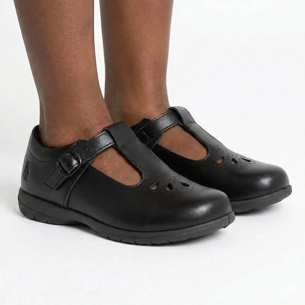 Hush Puppies Crown Youth T-Bar School Shoes - Black