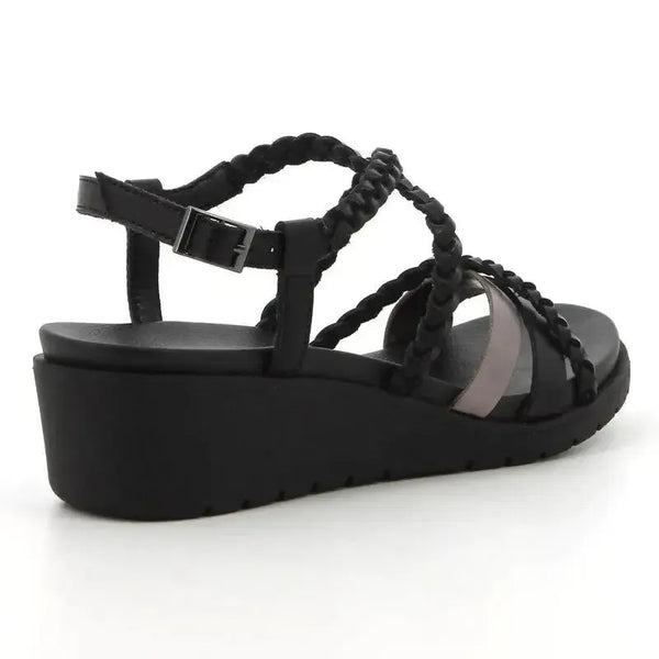 Hush Puppies Reina Calf/Metallic leather Wedge Sandal - Black