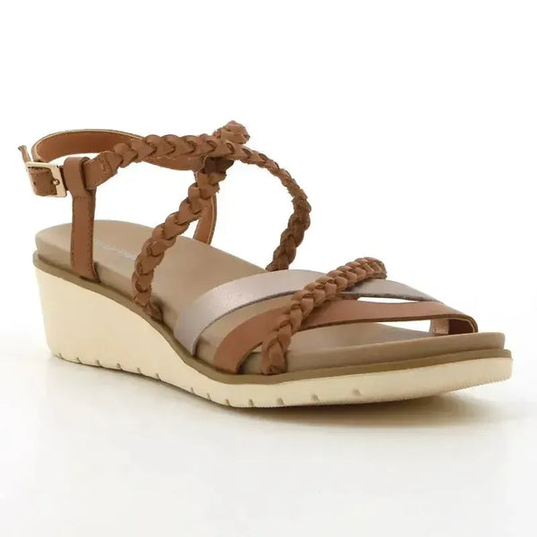 Hush Puppies Reina Calf/Metallic leather Wedge Sandal - Rose Gold