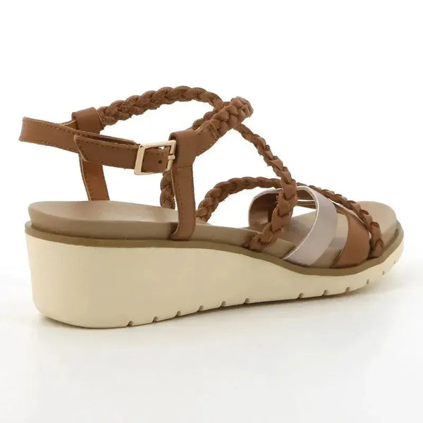 Hush Puppies Reina Calf/Metallic leather Wedge Sandal - Rose Gold