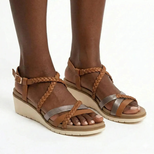 Hush Puppies Reina Calf/Metallic leather Wedge Sandal - Rose Gold