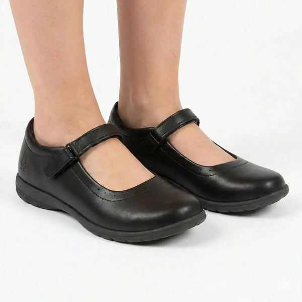 Hush Puppies Scarlett Velcro Kids School MJ Shoes - Black