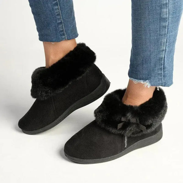 Hush Puppies Sharon Fur Top Slippers - Black