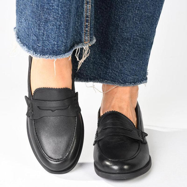 Hush Puppies Suzie Leather Loafer with Saddle - Black-Hush Puppies-Buy shoes online