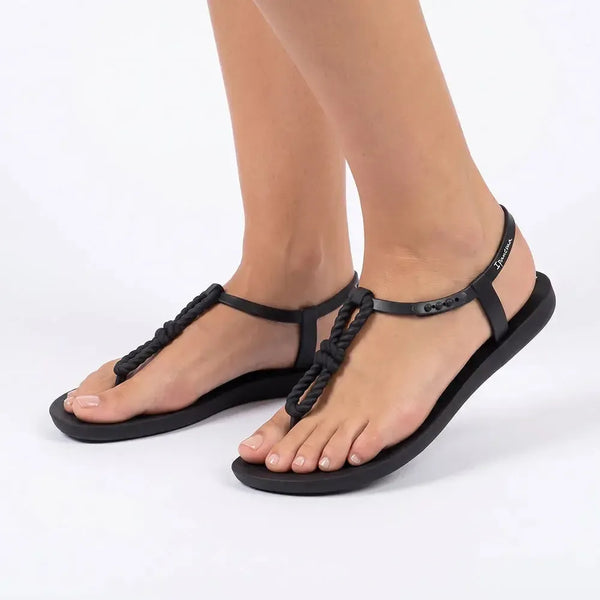Ipanema Slingback Thong Trim Sandals with Knotted Rope - Black