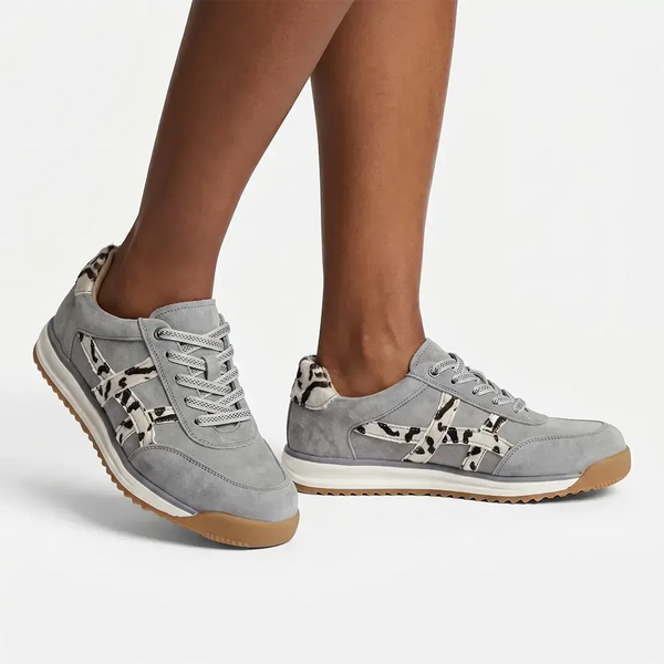 Julz Astrid Leather Sneaker - Grey/Leopard