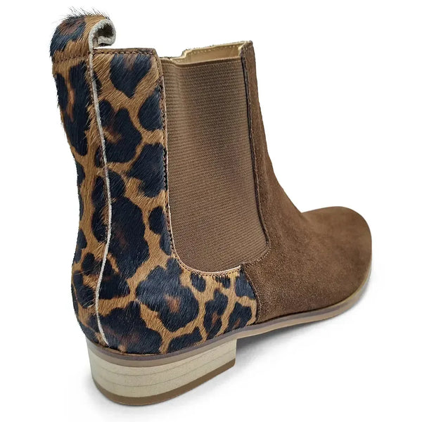 Julz Becky Leather Ankle Boot - Mocha Leopard