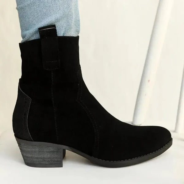 Julz Belle Leather Mid Calf Suede Boot - Black