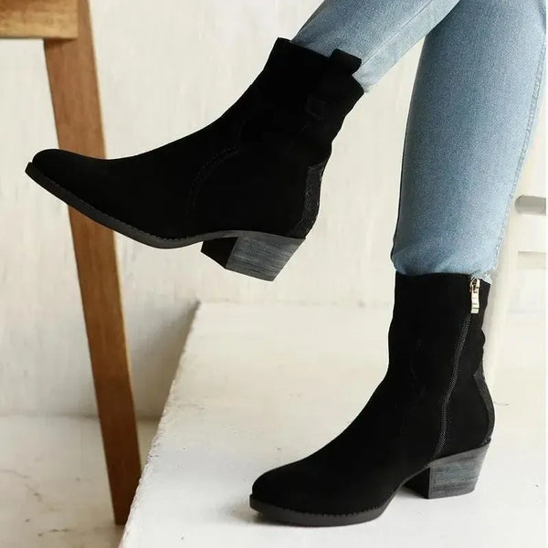 Julz Belle Leather Mid Calf Suede Boot - Black