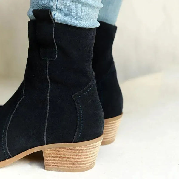 Julz Belle Leather Mid Calf Suede Boot - Navy