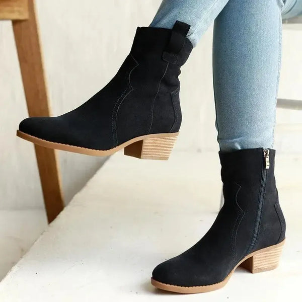 Julz Belle Leather Mid Calf Suede Boot - Navy