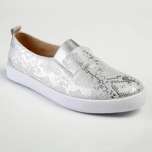 Julz Fran Leather Metalic Slip On- Silver