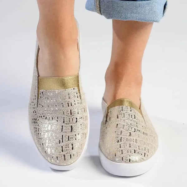 Julz Fran Leather Metallic Slip On- Gold