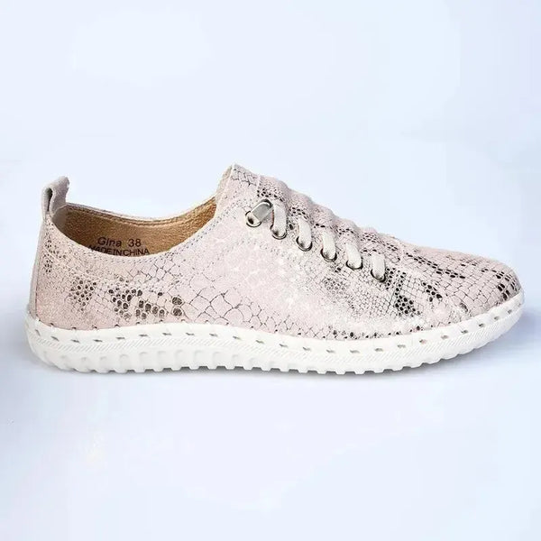 Julz Gina -Leather Sneaker With Stitch Detail - Gold
