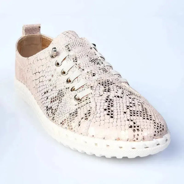 Julz Gina -Leather Sneaker With Stitch Detail - Gold