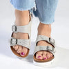 Julz Hudson Leather Double Buckle Footbed Sandal- Silver Snake