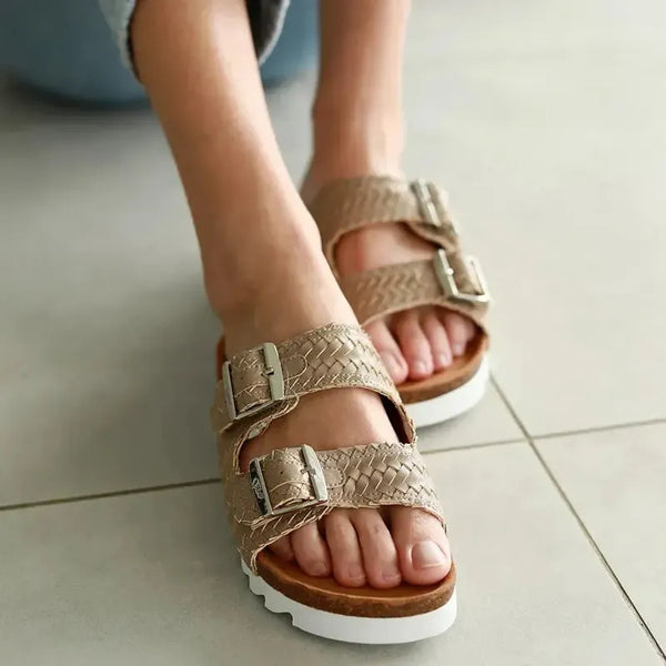 Julz Hudson Weave Leather Sandal - Beige Weave