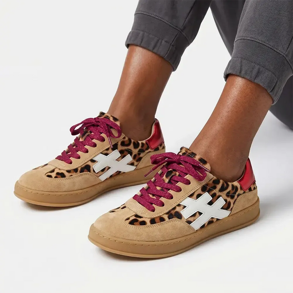 Julz Lumi Leather Sneaker - White/Red Leopard