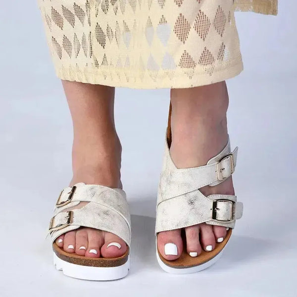 Julz Megan Leather Sandal - Champagne