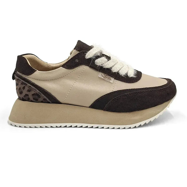 Julz Miles Leather Sneaker - Beige/Olive
