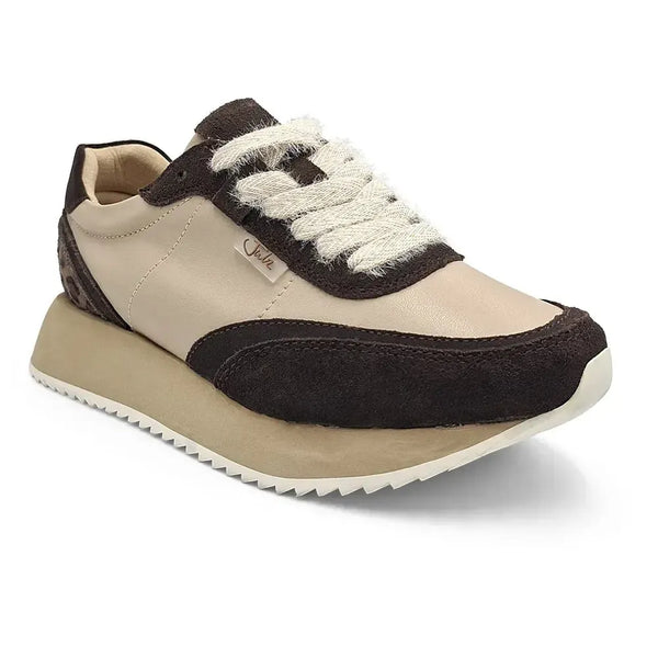 Julz Miles Leather Sneaker - Beige/Olive