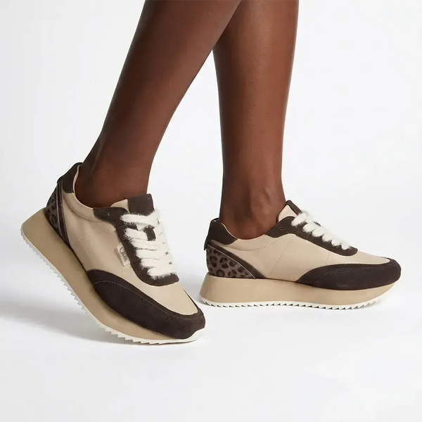 Julz Miles Leather Sneaker - Beige/Olive
