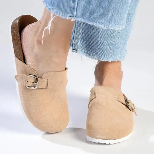Julz Nahla Leather Mule Wth Buckle Detail- Taupe