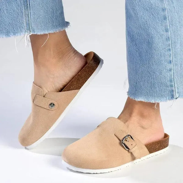 Julz Nahla Leather Mule Wth Buckle Detail- Taupe