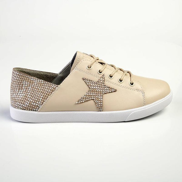 Julz Nicki Leather Sneaker With Star Detail - Beige-Julz-Buy shoes online