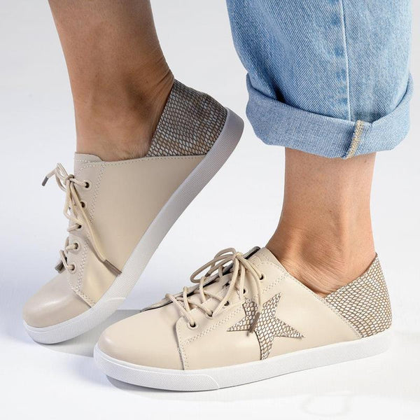 Julz Nicki Leather Sneaker With Star Detail - Beige-Julz-Buy shoes online