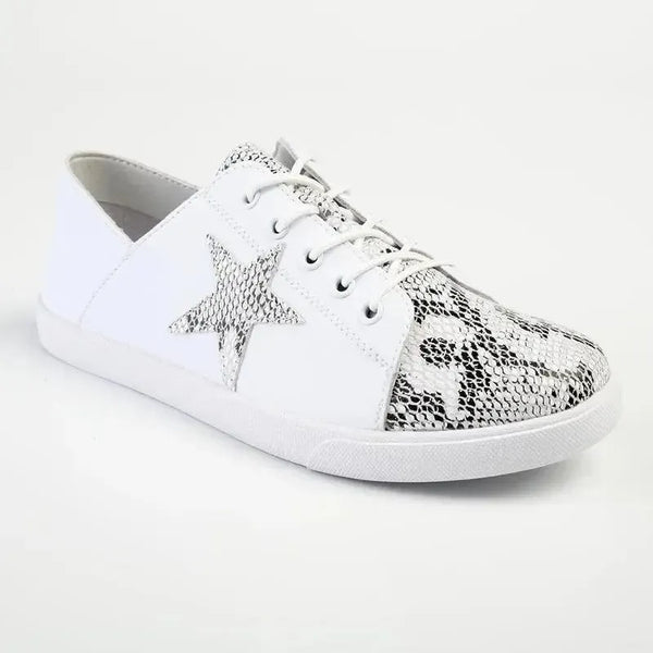 Julz Nicki Leather Sneaker With Star Detail -White/Silver