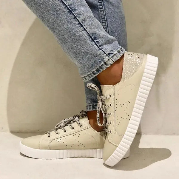 Julz Valentina Leather Sneaker - Beige Champagne